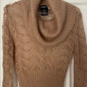 bebe Tan Open-Knit Cowl Neck Sweater